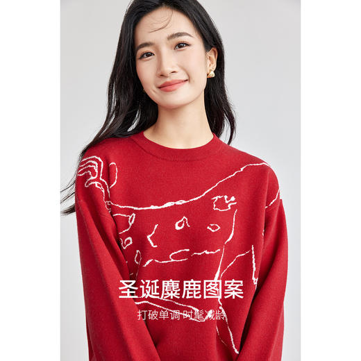 【内购】圣诞派对艺术手绘麋鹿圣诞新年氛围感慵懒宽松圆领套头毛衣-W51E58099 商品图1