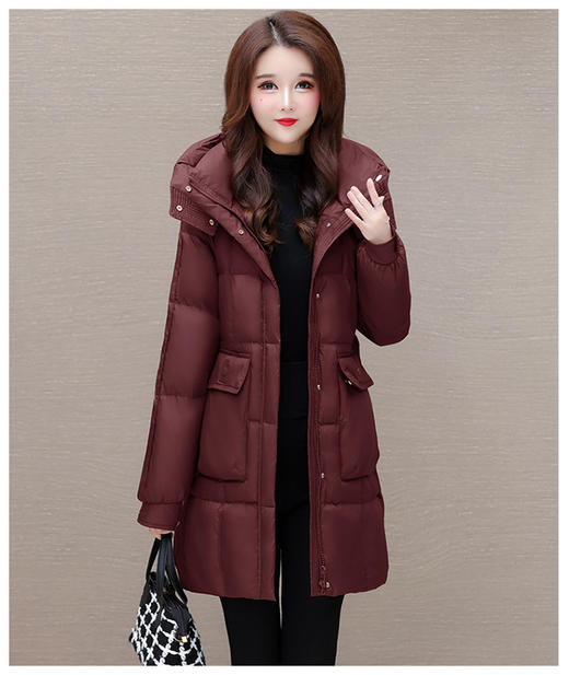 加厚羽绒服妈妈装，连帽中长款白鸭绒外套QYM-KED-AOL911-Y 商品图0