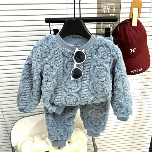 儿童秋冬法兰绒睡衣套装韩版男童加绒加厚家居服女童保暖内衣套装 商品图3