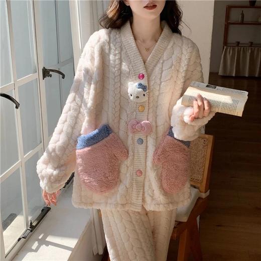 新款珊瑚绒睡衣女加绒加厚可爱秋冬季法兰绒家居服大码套装 商品图4