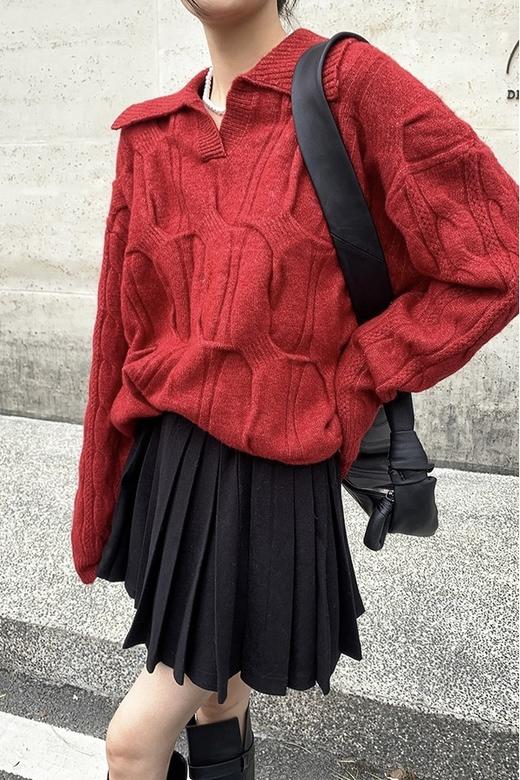 ANSUABEL 韩版慵懒设计感宽松毛衣 19243 商品图2