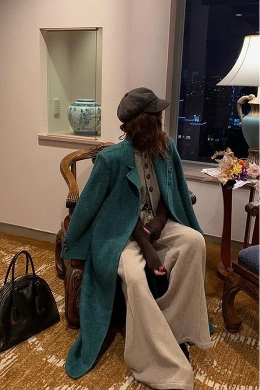 ESTELLICA 高端时髦款深绿色长款羊毛大衣 19381 商品图8