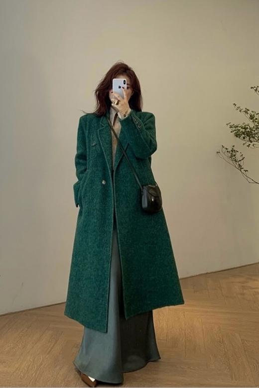 ESTELLICA 高端时髦款深绿色长款羊毛大衣 19381 商品图4
