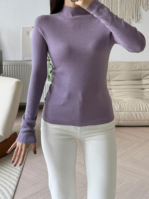 “可机洗”一体针「真丝羊绒混纺」半高领针织打底衫 商品图4