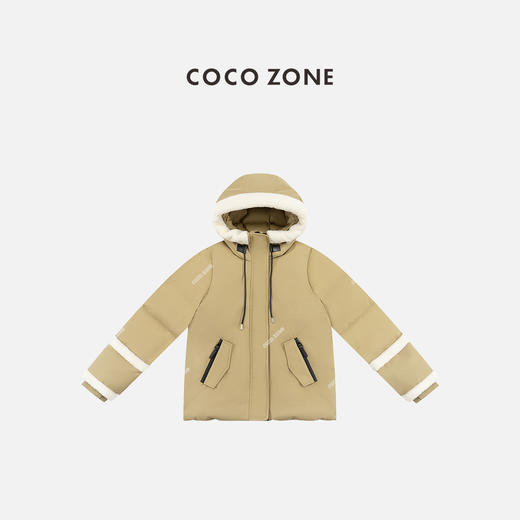 COCO ZONE 秋冬90鸭绒拼接连帽拉链羽绒服CC2D2884 商品图1