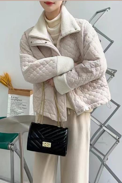 WHO KNOWS 韩版短款米色简约百搭棉服 19307 商品图1