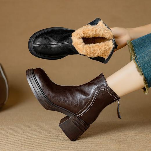 【预售5天】英伦风厚底短靴女秋冬新款真皮翻毛皮百搭马丁靴粗跟中跟MLD&A198M 商品图0