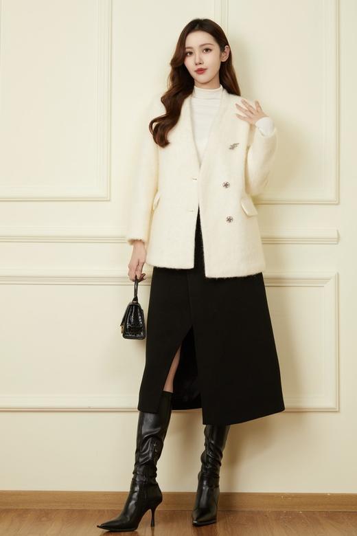 Le Malene 无领羊毛加厚外套 19336【不含胸针】 商品图1