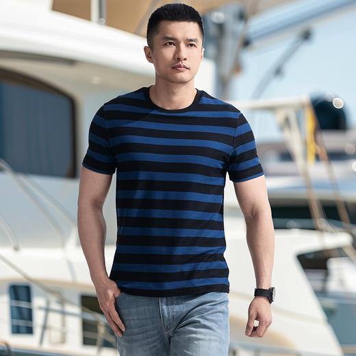 秘之彩逐COOLMAX色织圆领短袖T恤半袖休闲百搭户外时尚男士 商品图0