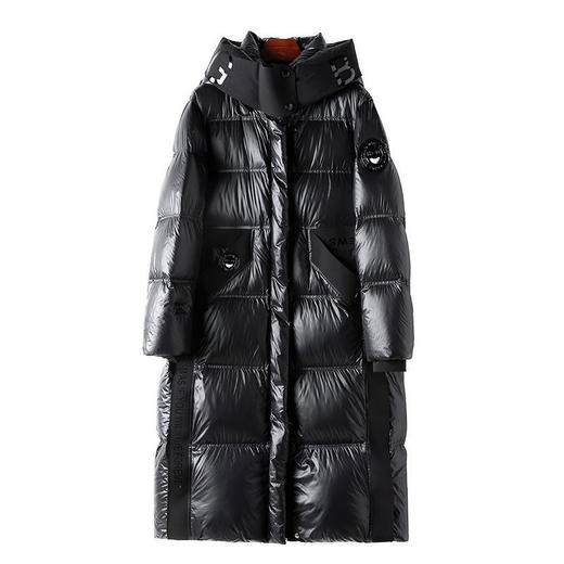 丁摩 90白鹅绒长款连帽外套女爆款黑金羽绒服大衣4ZF-20810 商品图4