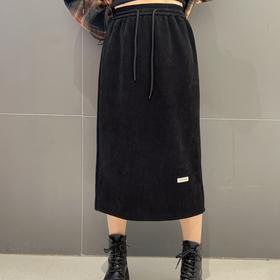 N2全橡筋抽绳下摆贴标长半裙（黑） 冬季 144080080321