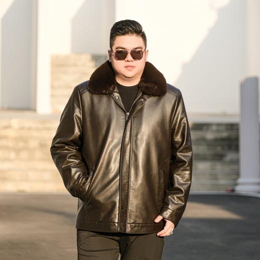 【新款DTX】大依优型大码大毛领皮衣棉服加绒皮夹克PU外套加肥加大肥佬休闲上衣男士胖子秋冬 商品图7