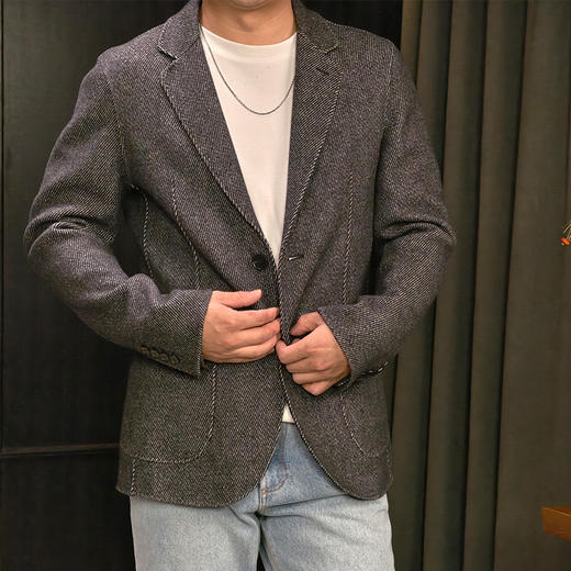 【顺丰包邮】50815 洛诗琳秋冬男士人字纹质感双面呢羊毛西装外套1007 商品图3
