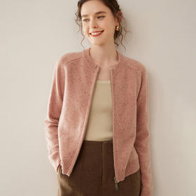 丁摩 100%山羊绒开衫女纯色外套拉链毛衣针织衫HK-833