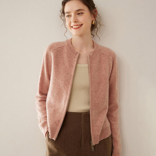 丁摩 100%山羊绒开衫女纯色外套拉链毛衣针织衫HK-833 商品图0