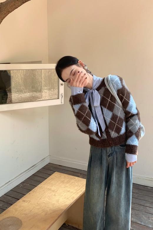 LNNNS 复古菱格纹针织开衫外套 19314 商品图1