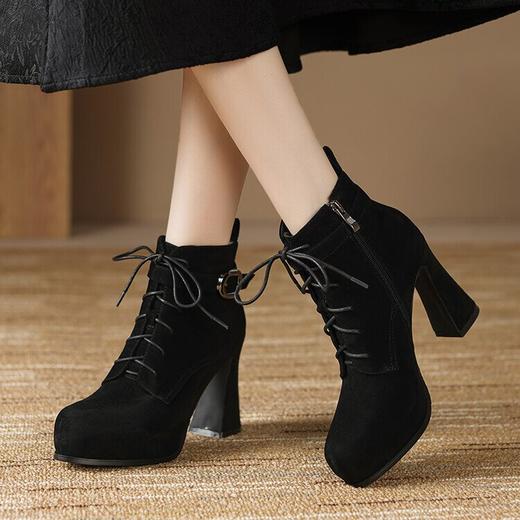 【预售5天】高跟尖头粗跟短靴，防水台春秋绑带单靴子RLJR&12-347 商品图4