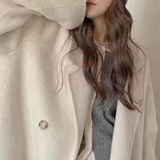 奢姿大码女装2024冬季翻驳领中长款外套胖妹妹双排扣羊毛呢大衣6544386908 商品图2