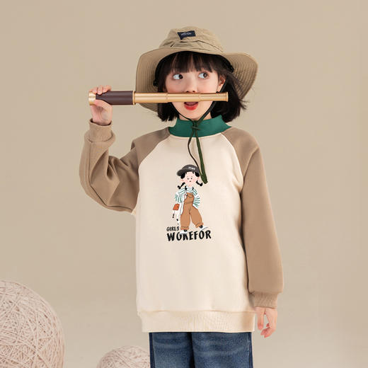 儿童保暖上衣秋冬款2024新款女童加绒卫衣冬季加厚中大童衣服冬装 商品图3