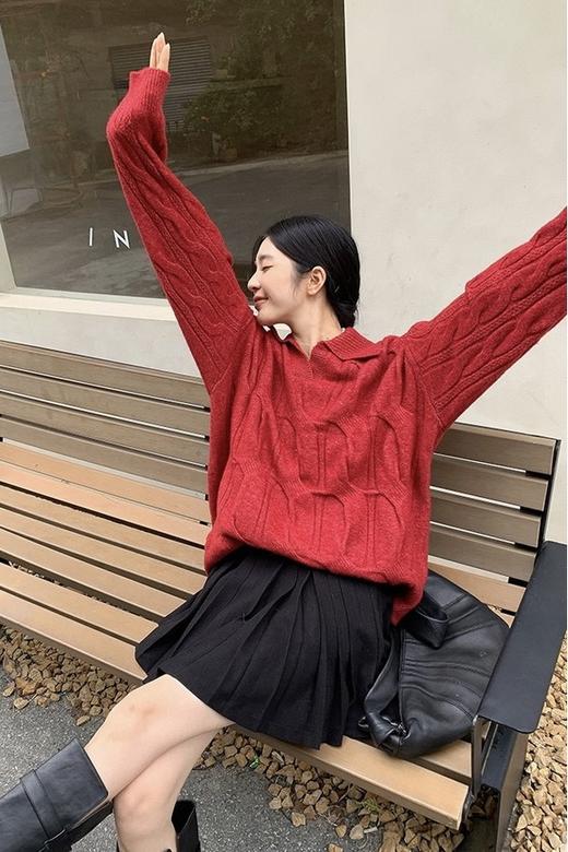 ANSUABEL 韩版慵懒设计感宽松毛衣 19243 商品图1