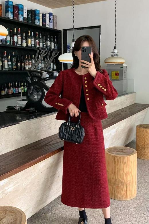 Le Malene 小香风红色节日氛围外套半裙套装 19248 商品图2