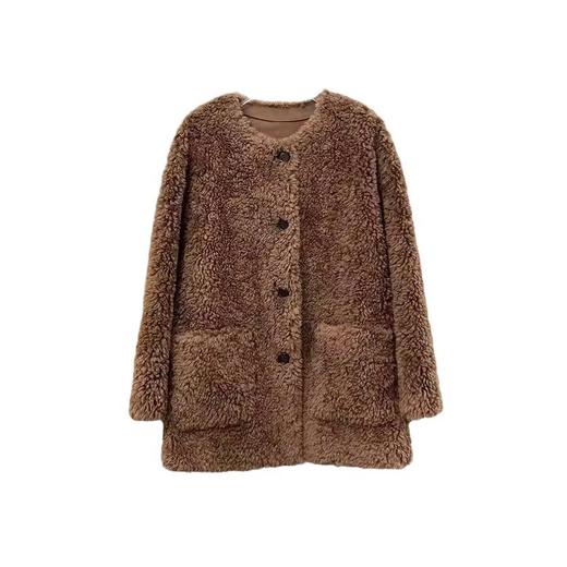 丁摩 羊羔毛外套女冬圆领慵懒毛毛上衣皮毛一体皮草全羊毛2331 商品图4