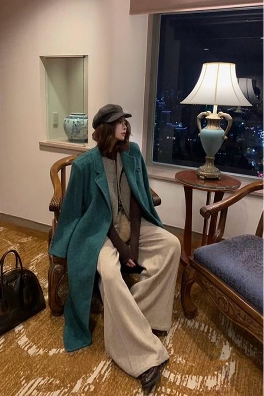 ESTELLICA 高端时髦款深绿色长款羊毛大衣 19381 商品图9