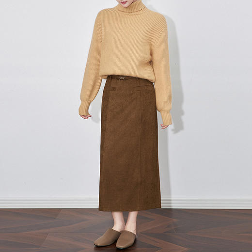 【高货wl】全新升级【铂金会员247/天猫329/差价82】(20129) 洛诗琳秋冬新款高腰时尚美拉德廘皮绒通勤简约直筒半身裙 商品图3