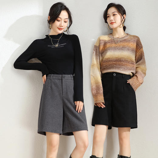 百媚生 毛呢短裤五分裤女高腰直筒加厚休闲女女裤子16305 商品图1