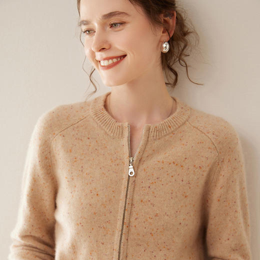 丁摩 100%山羊绒开衫女纯色外套拉链毛衣针织衫HK-833 商品图8