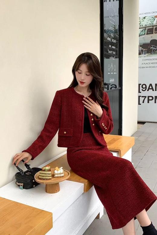 Le Malene 小香风红色节日氛围外套半裙套装 19248 商品图3