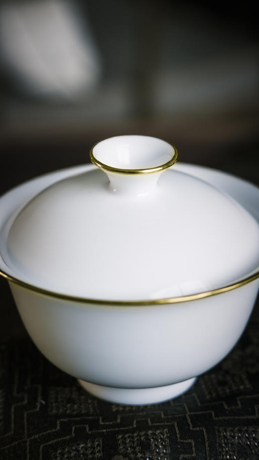 【山纯】超薄胎玉泥两才盖碗（包金边）   商品图1