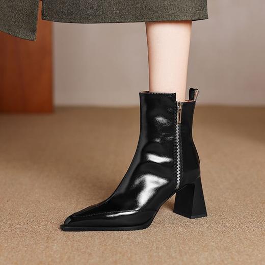 【预售5天】尖头高跟靴女秋冬季保暖英伦风职业马丁靴洋气粗跟短靴SLLK&sl-7856 商品图3