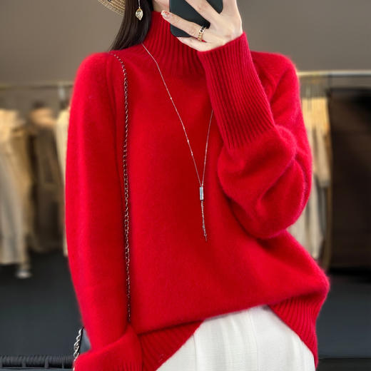 丁摩 高领加厚100羊毛衫女套头针织打底衫毛衣11407 商品图8