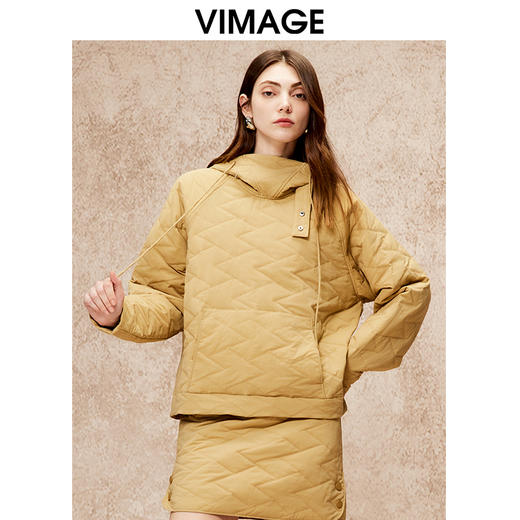 VIMAGE纬漫纪冬季新款简约时尚百搭显瘦连帽短款宽松棉服外套V2210804 商品图2