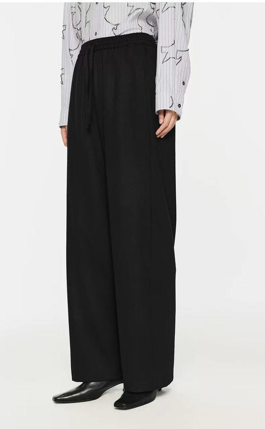 松弛感通勤懒人羊毛呢休闲直筒裤 宽松版型 遮肉显瘦 羊毛羊绒混纺面料 手感柔软饱满 微磨绒呢感工艺 松紧腰带+抽绳 无束无压 商品图1