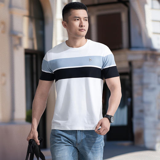秘之彩逐COOLMAX色织圆领短袖T恤半袖休闲百搭户外时尚男士 商品图3