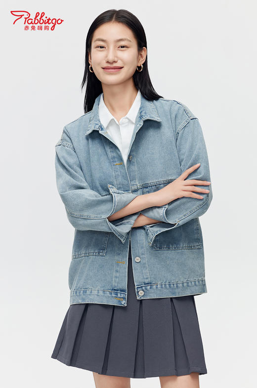 赤兔嗨购复古百搭休闲长袖牛仔外套女秋季2024新款开衫宽松显瘦夹克上衣潮 商品图3
