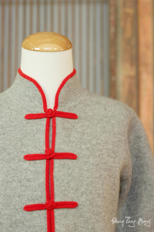 盛唐牡丹| 羊绒立领对襟儿童加厚外套(4-6岁)-红灰可选 商品图6