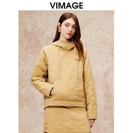 VIMAGE纬漫纪冬季新款简约时尚百搭显瘦连帽短款宽松棉服外套V2210804 商品图0
