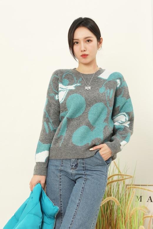 WHO KNOWS 灰蓝色动画图案针织上衣 14952 商品图0