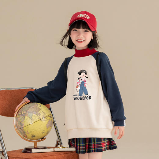 儿童保暖上衣秋冬款2024新款女童加绒卫衣冬季加厚中大童衣服冬装 商品图2