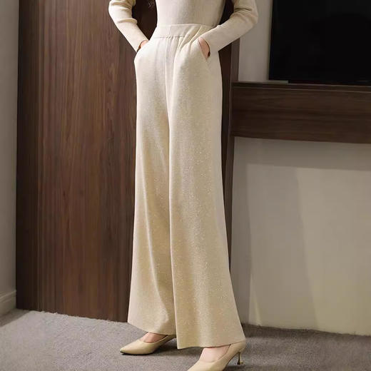 丁摩 绵羊毛女宽松高腰阔腿裤休闲直筒裤 商品图3