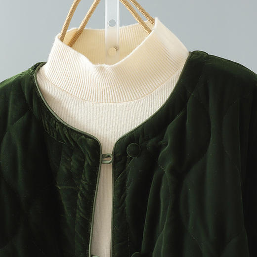 雀说 金丝绒秋冬复古休闲棉服棉衣外套女圆领短款保暖棉袄4ZF-1106 商品图2