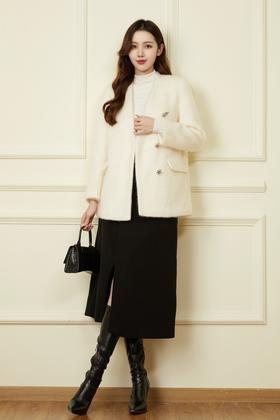 Le Malene 无领羊毛加厚外套 19336【不含胸针】