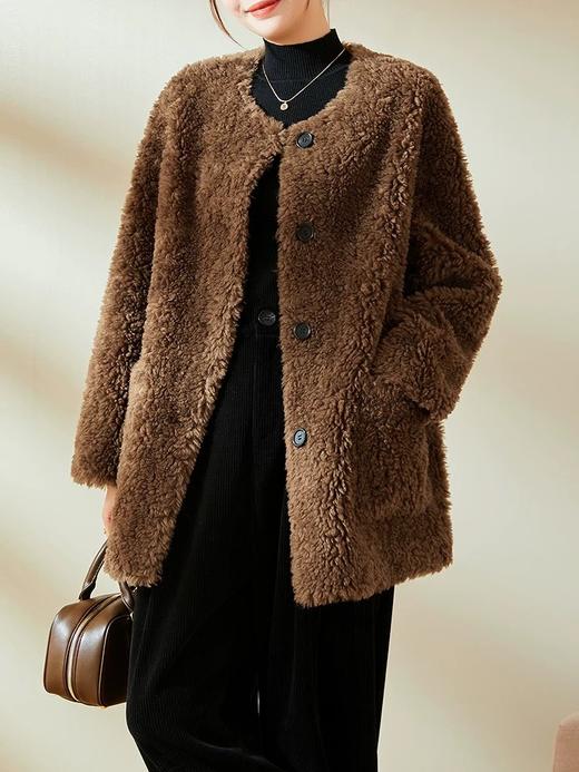 丁摩 羊羔毛外套女冬圆领慵懒毛毛上衣皮毛一体皮草全羊毛2331 商品图6