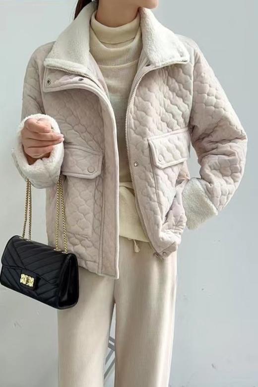 WHO KNOWS 韩版短款米色简约百搭棉服 19307 商品图0