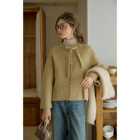 SimpleRetro曼市时刻 复古绵羊毛短款双面呢大衣女冬系带呢子外套