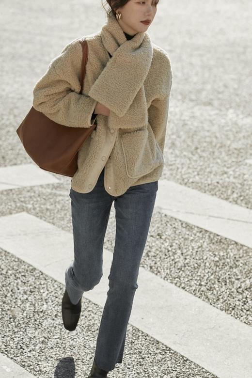 LNNNS 卡其色短款毛绒围巾外套套装 19391 商品图2