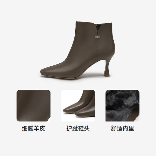 【静音系列】千百度细高跟羊皮时装靴女冬季尖头通勤短靴A24577241 商品图3